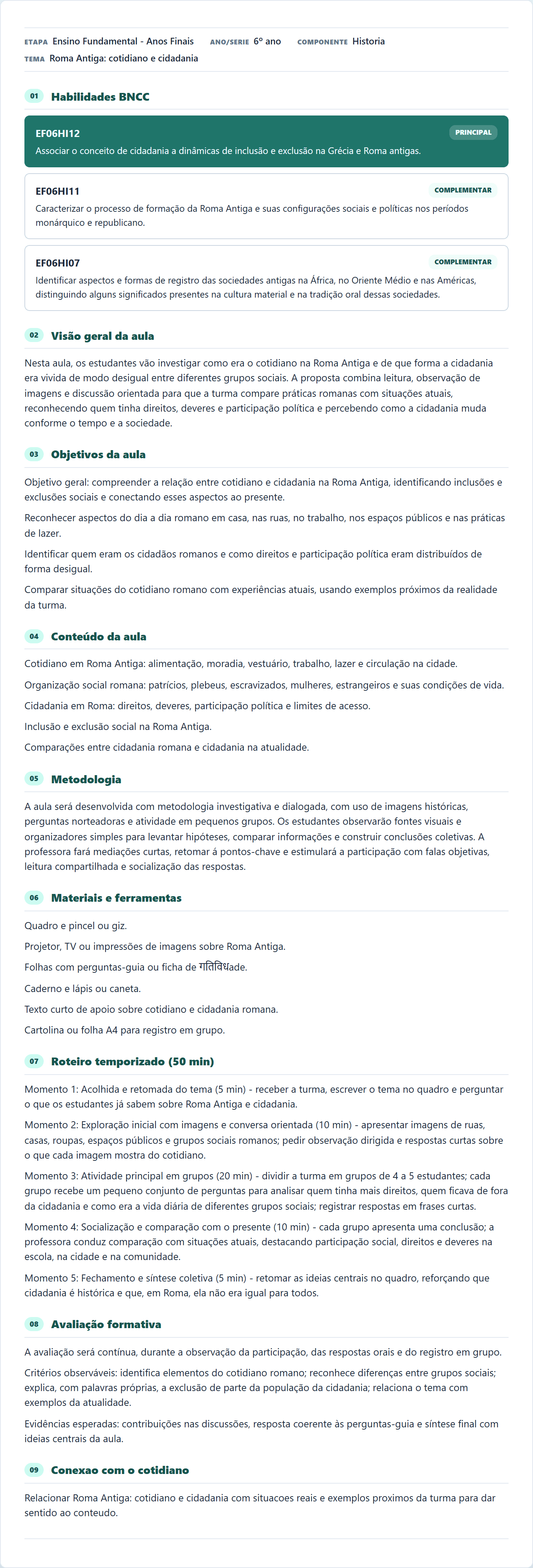 Plano de aula completo em minutos